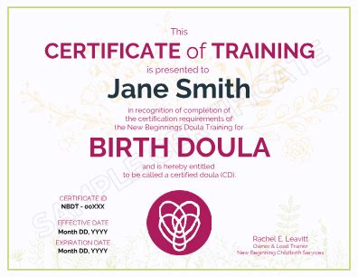 Printable Doula Certificate